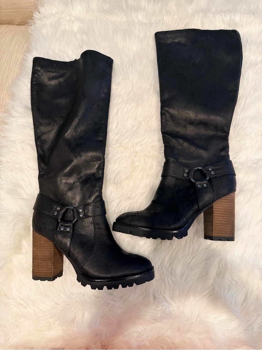 Carlos by Carlos Santana Black Leather Block-Heel Riding Boots